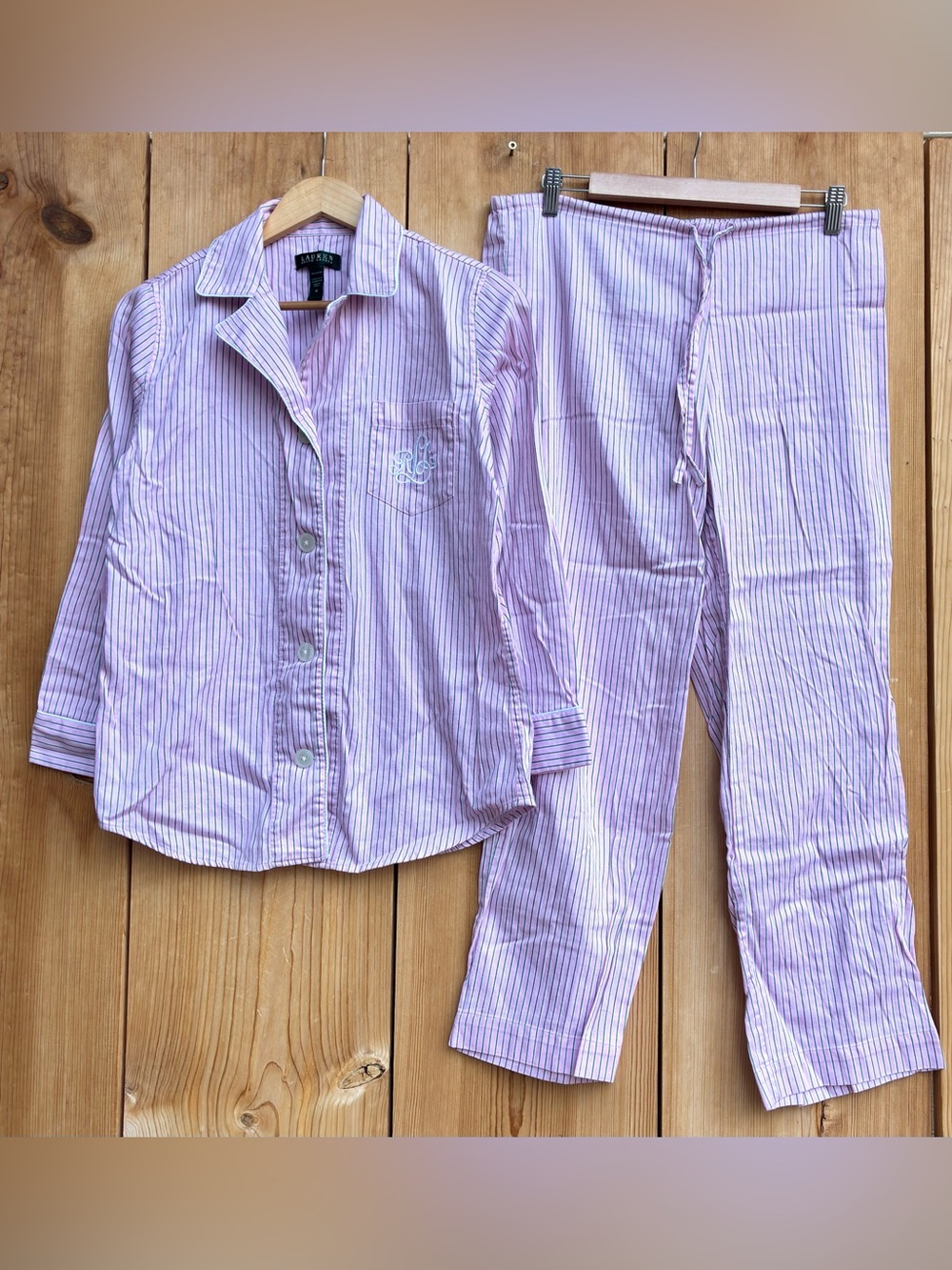 Lauren Ralph Lauren Pink Striped Pajama Set Sz Medium